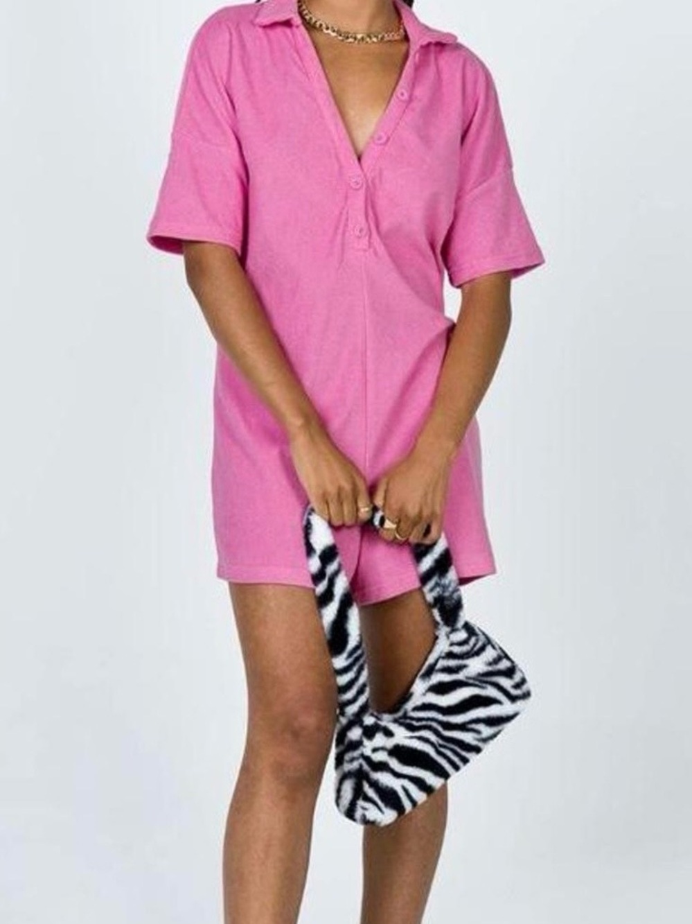 Princess Polly Pink Terrycloth Romper